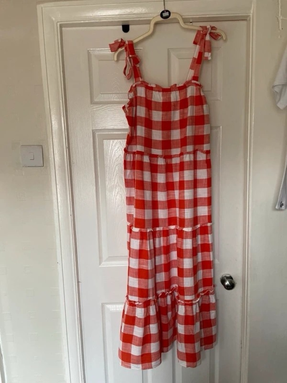 Red & White Gingham Tie-Shoulder Maxi Dress